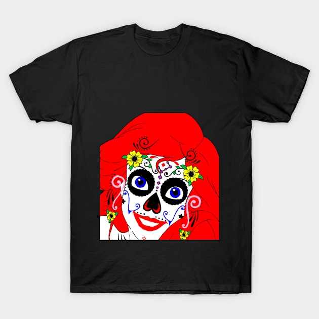 sugar skull red headed mermaid T-Shirt by BURPdesigns